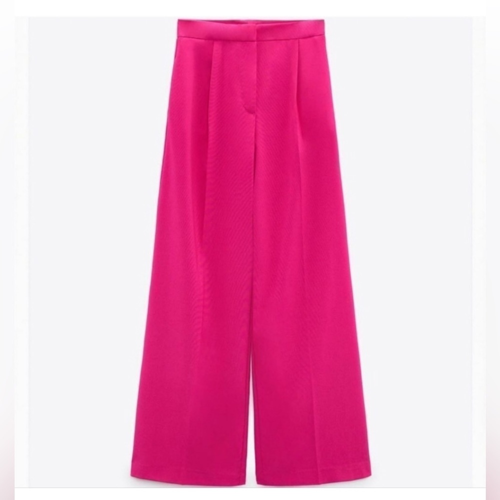 ZARA Wide Leg Pants TROUSERS Neon Pink  Hi Waist